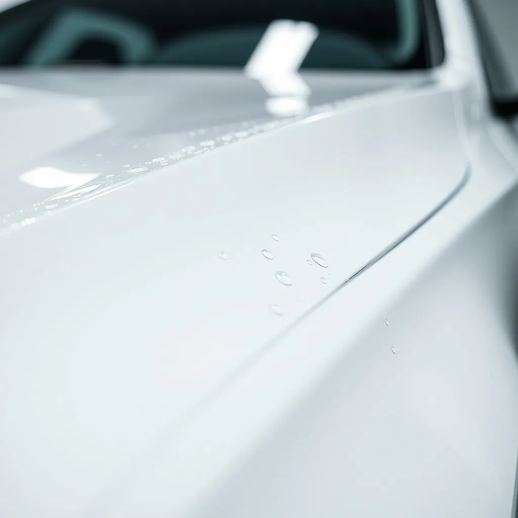 Close-up of a professional car detailing process, focused on