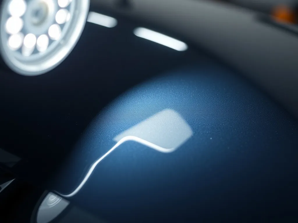 Detailed macro shot of a car paint surface being inspected w