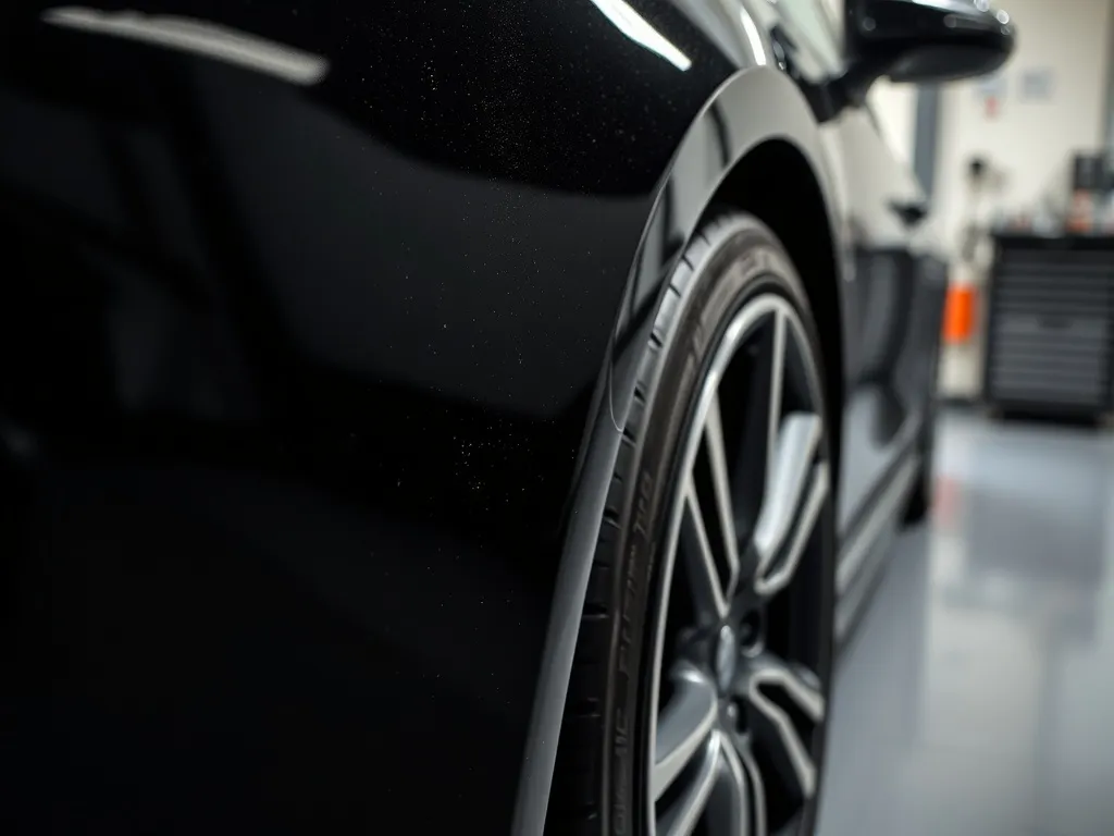 Professional mechanical paint correction on a black car, mac