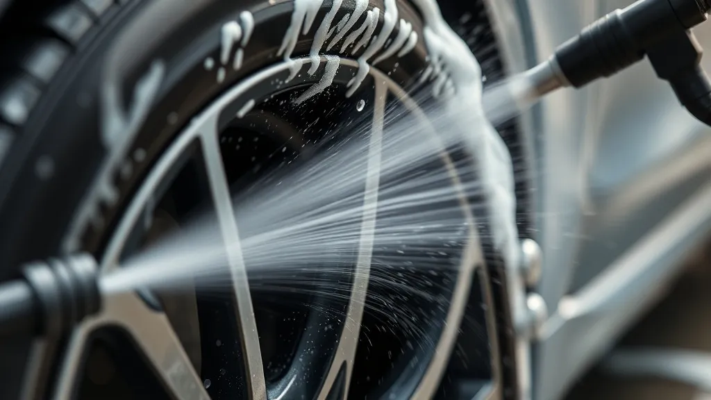 Detailed view of a car wheel arch being cleaned with a press